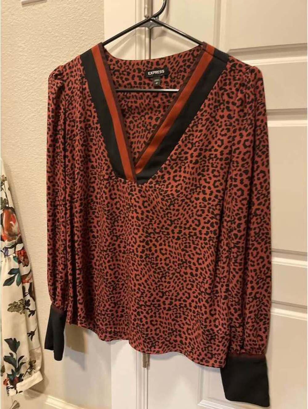 Express Leopard Print V-Neck Blouse
